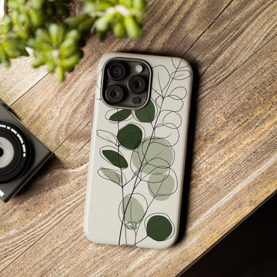 Green Tough Phone Case for iPhone - Muted Eucalyptus Sketch