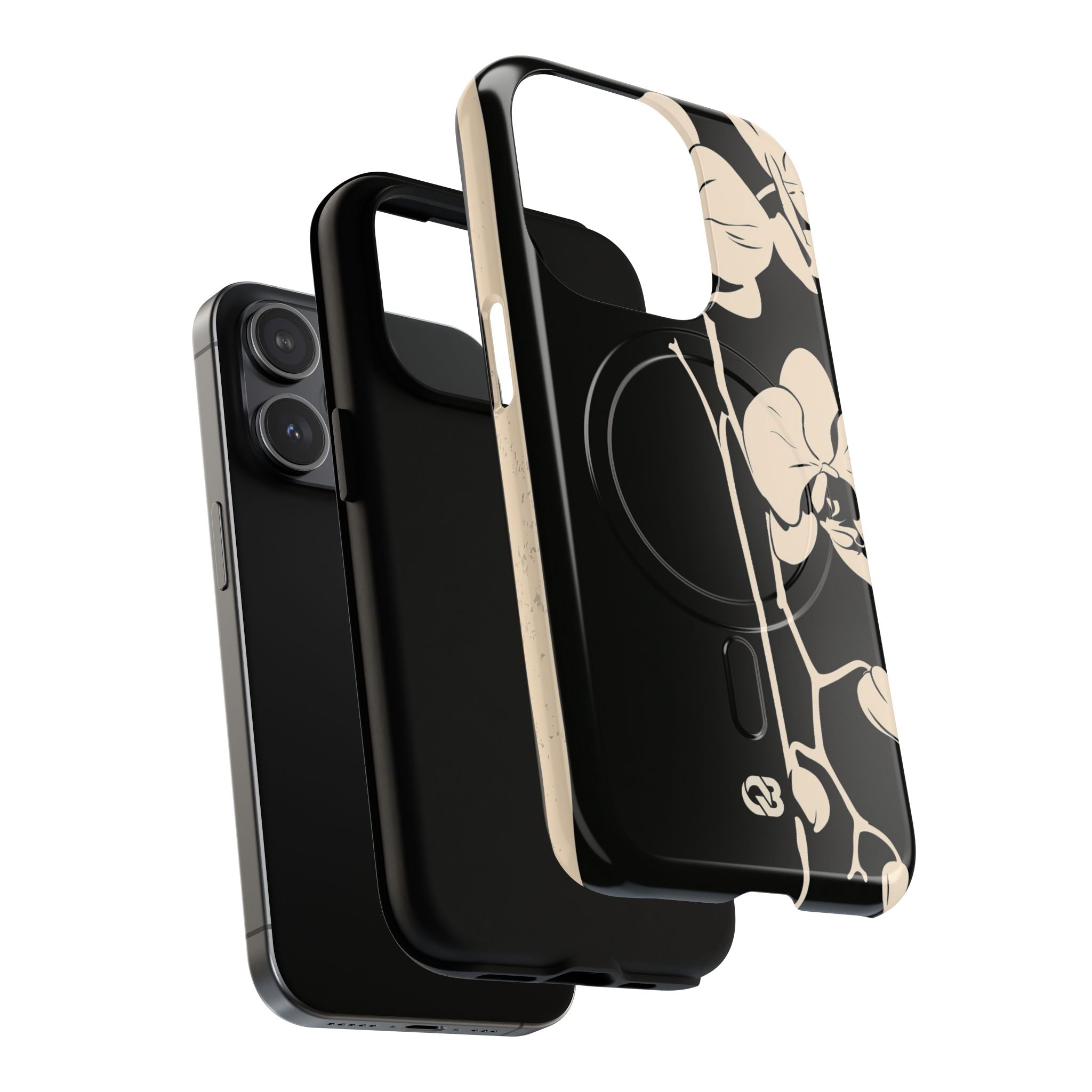 Black Tough 2.0 Magsafe Phone Case for iPhone - Obsidian Bone Orchid