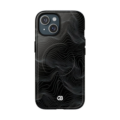 Black Tough 2.0 Magsafe Phone Case for iPhone - Obsidian Topo Wireframe