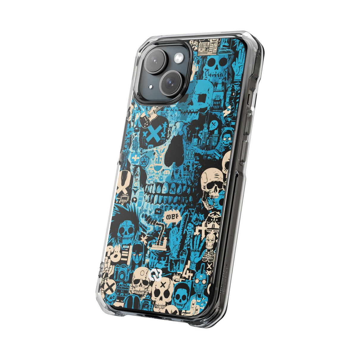 Electric Skull Graffiti · Clear Impact Magnetic Phone Case for iPhone · Blue