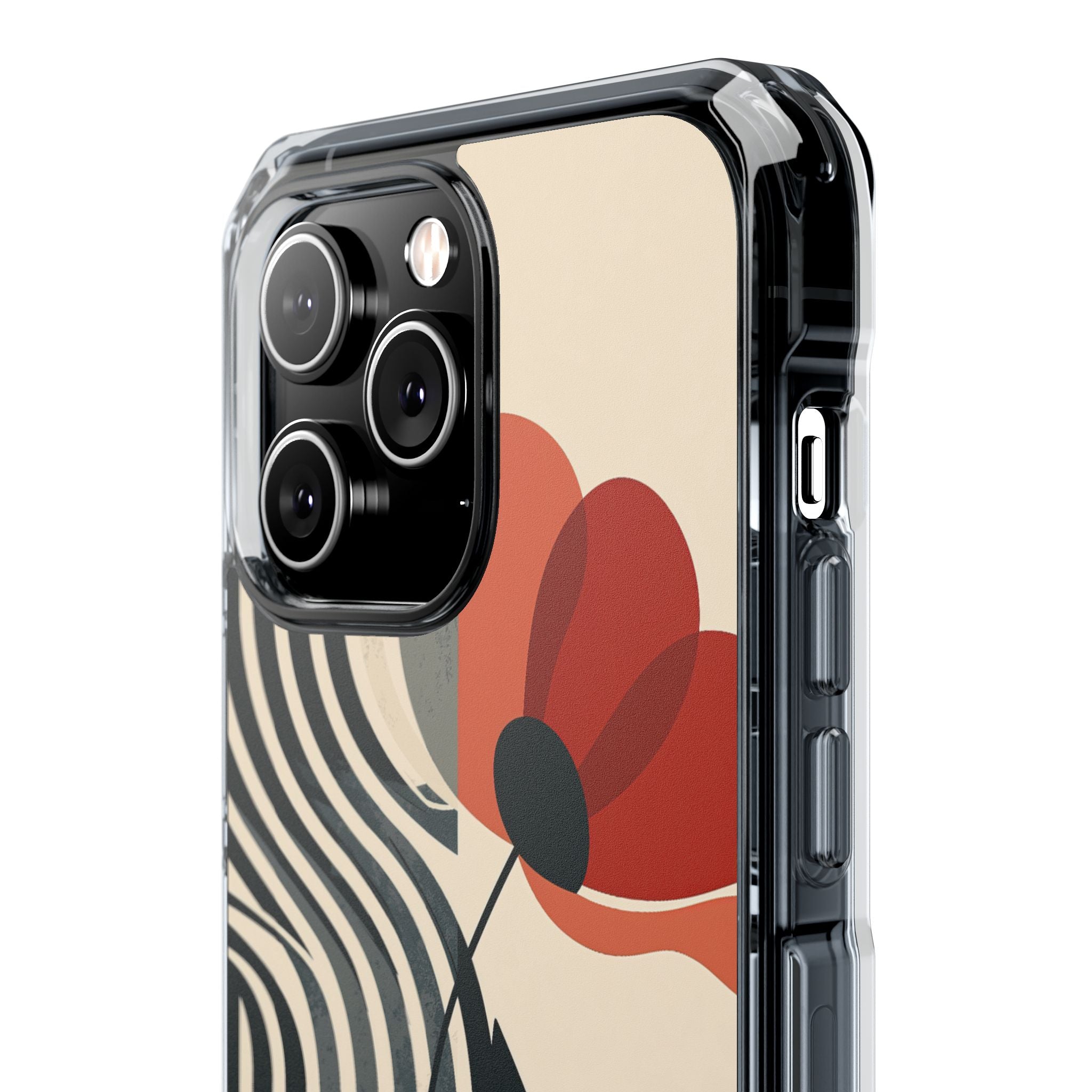 Beige Impact MagSafe Phone Case for iPhone - Crimson Line Bloom