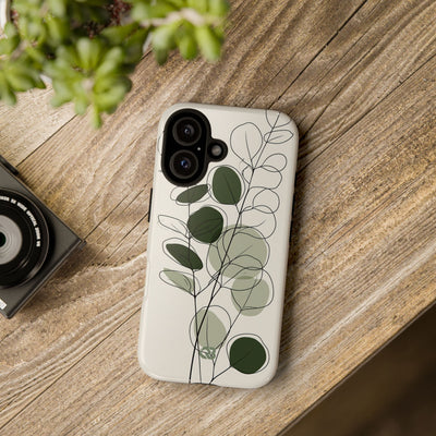 Green Tough Phone Case for iPhone - Muted Eucalyptus Sketch