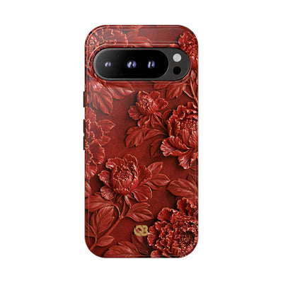 Cinnabar Peony Relief · Tough Phone Case for Pixel ·  Red