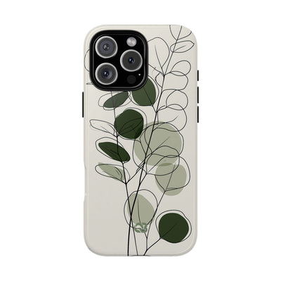 Green Tough Phone Case for iPhone - Muted Eucalyptus Sketch