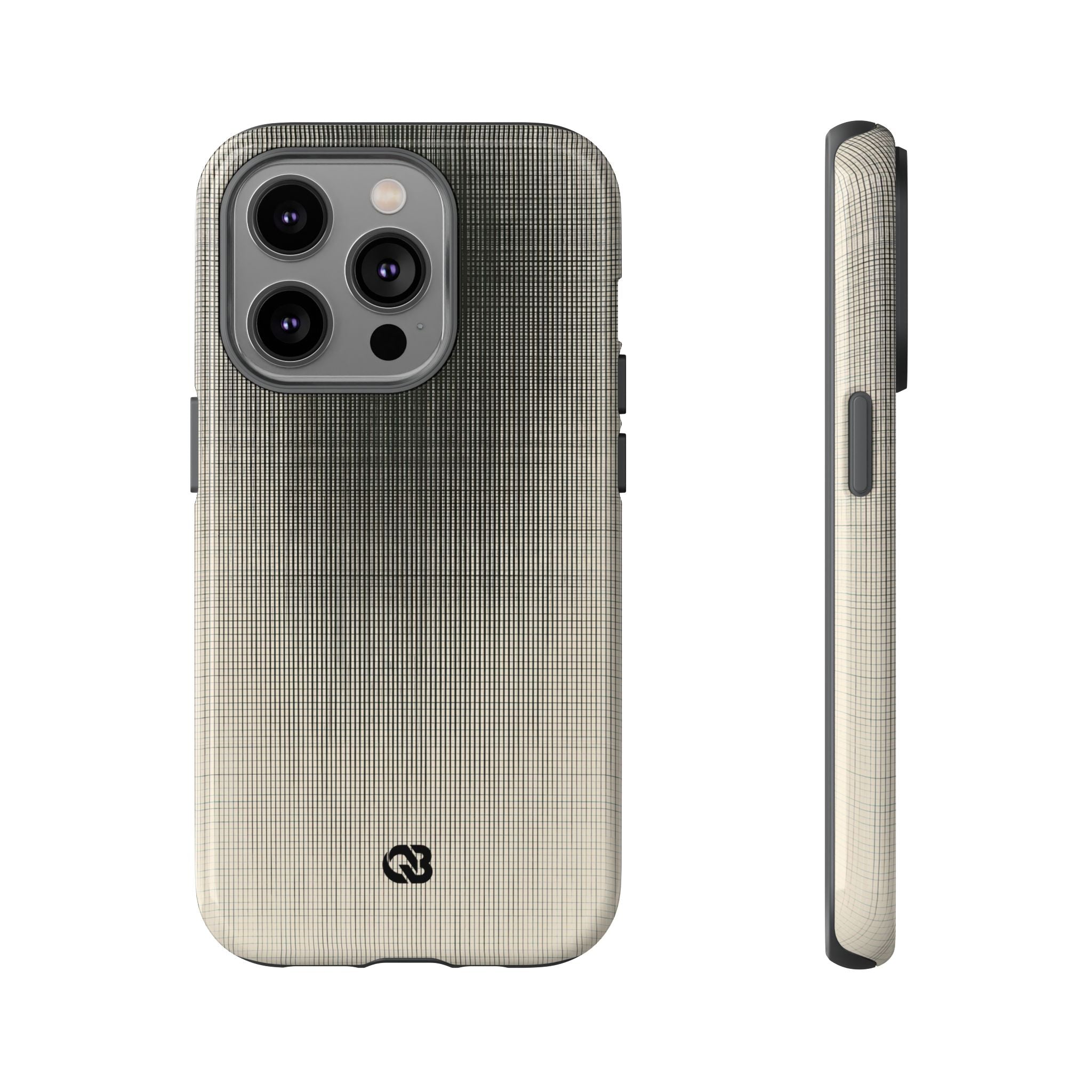 Beige Tough Phone Case for iPhone - Carbon Screen Grid