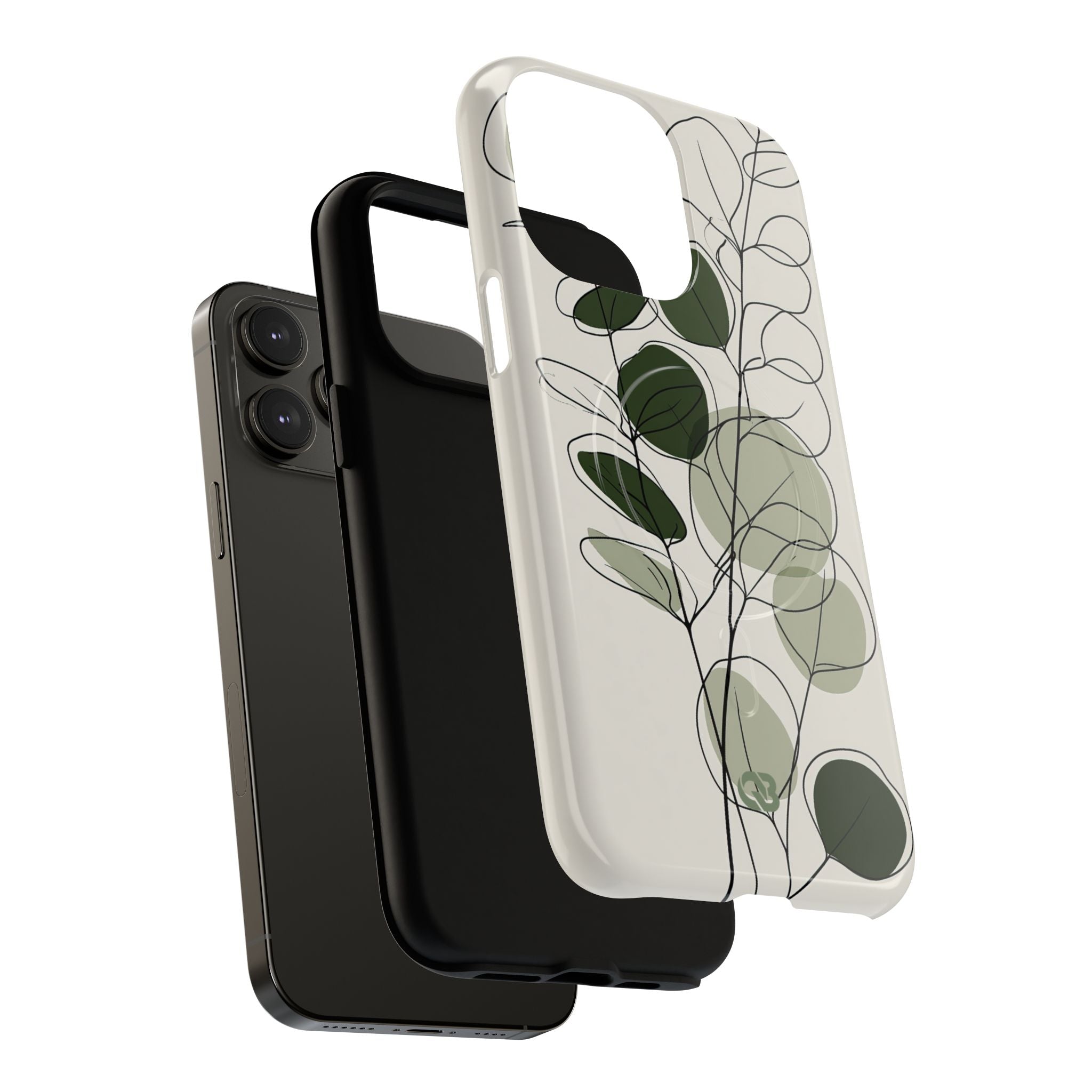 Green Tough 2.0 Magsafe Phone Case for iPhone - Muted Eucalyptus Sketch