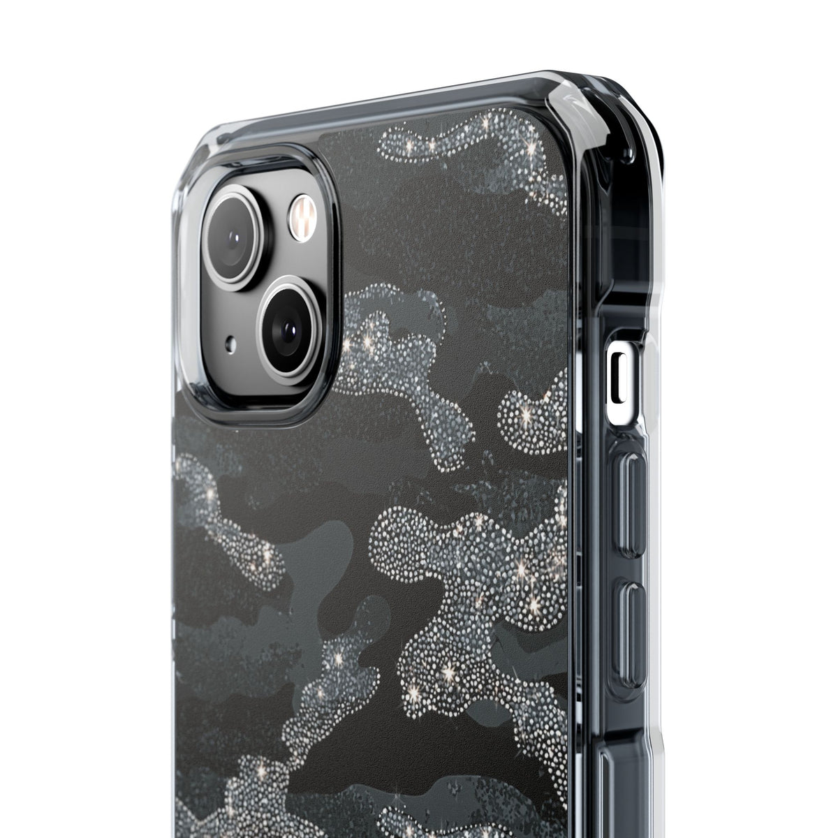Glitter Shadow Camo · Clear Impact Magnetic Phone Case for iPhone · Black