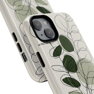 Green Tough 2.0 Magsafe Phone Case for iPhone - Muted Eucalyptus Sketch