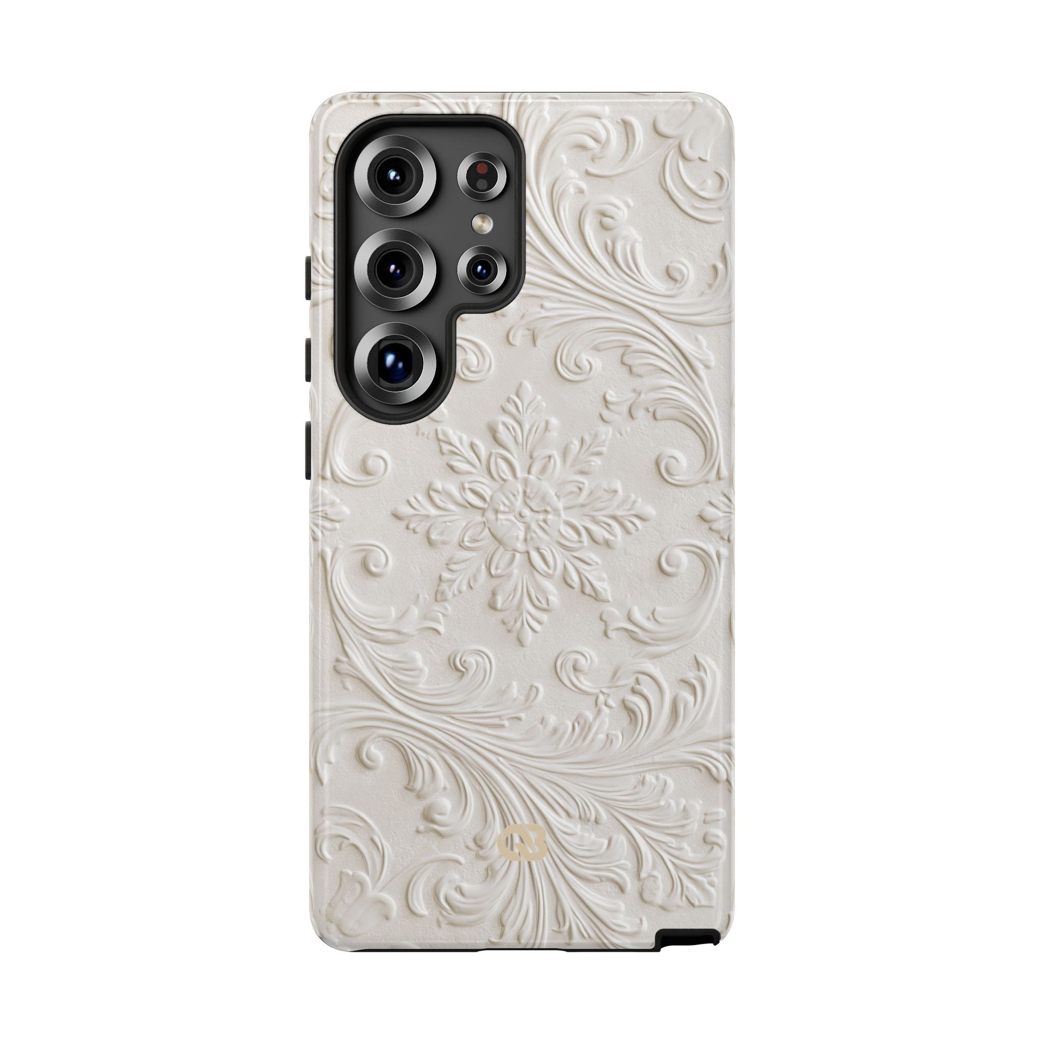 White Tough Phone Case for Samsung - Alabaster Floral Relief