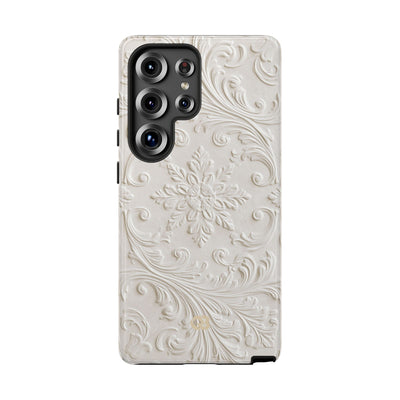 White Tough Phone Case for Samsung - Alabaster Floral Relief