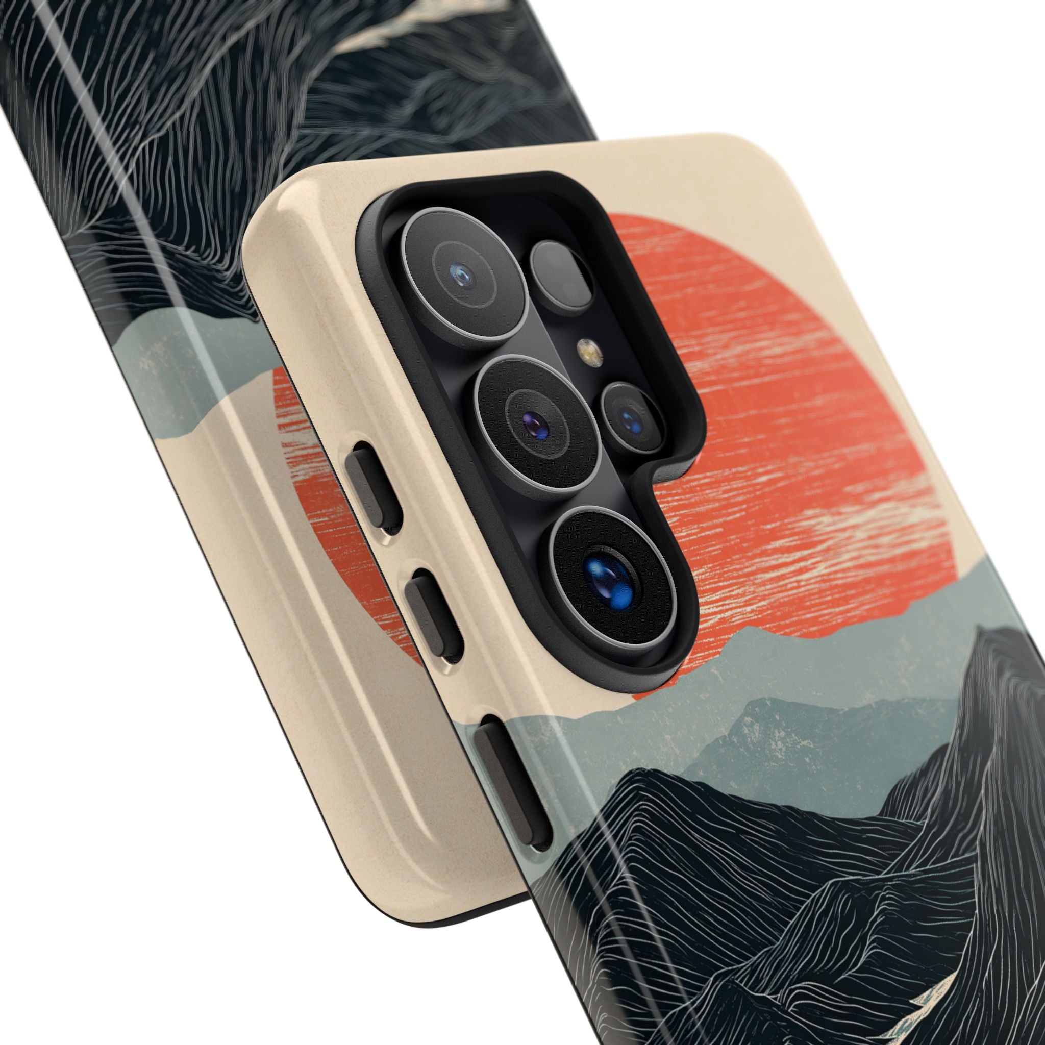 Beige Tough Phone Case for Samsung - Crimson Ridge Flow