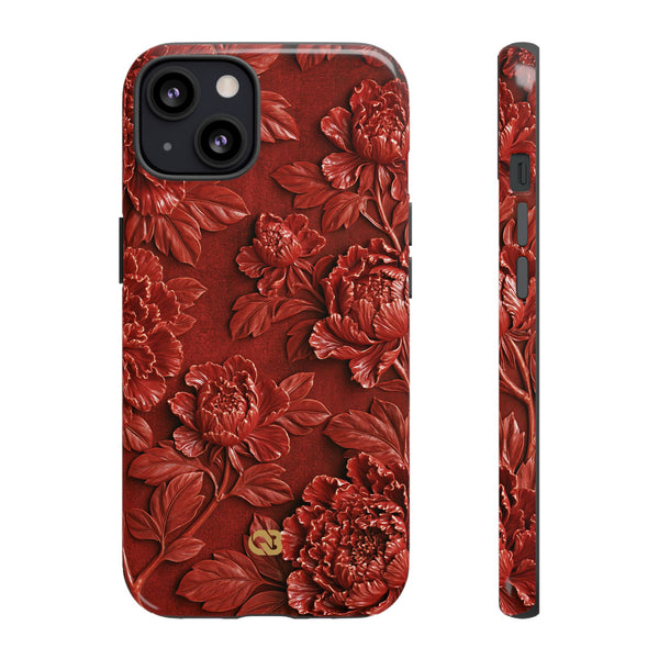 Cinnabar Peony Relief · Tough Phone Case for iPhone · Red