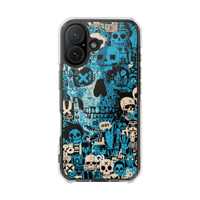 Electric Skull Graffiti · Clear Impact Magnetic Phone Case for iPhone · Blue