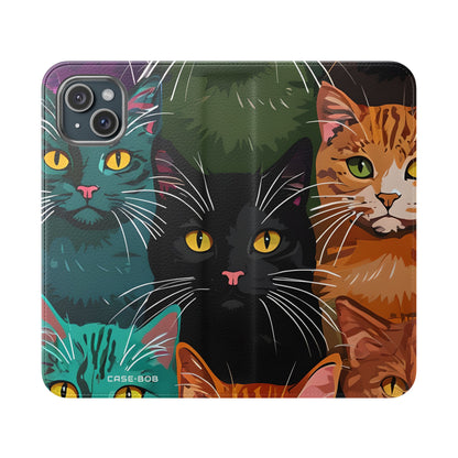 Kat Raster Neon - iPhone 15 Plus Case - Portemonnee