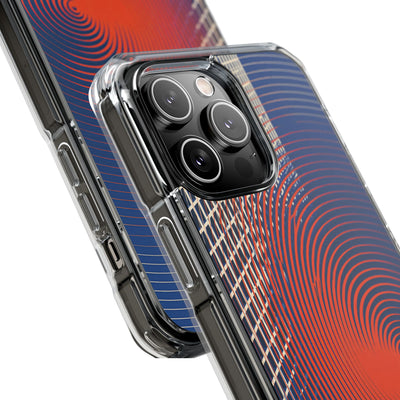 Blue Impact MagSafe Phone Case for iPhone - Orange Orbit Grid