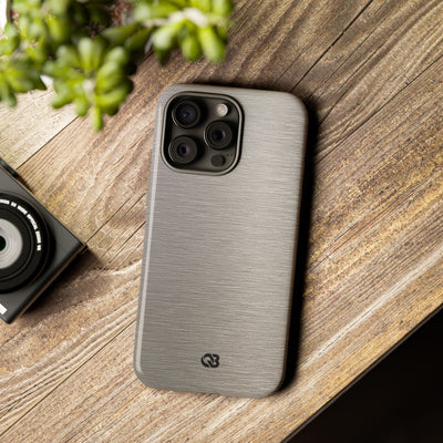 Grey Tough Phone Case for iPhone - Brushed Nickel Linen