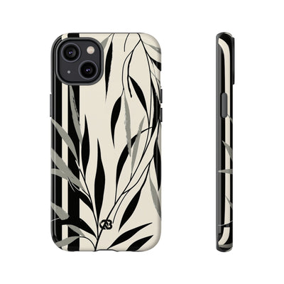Beige Tough Phone Case for iPhone - Soot Leaf Sketch