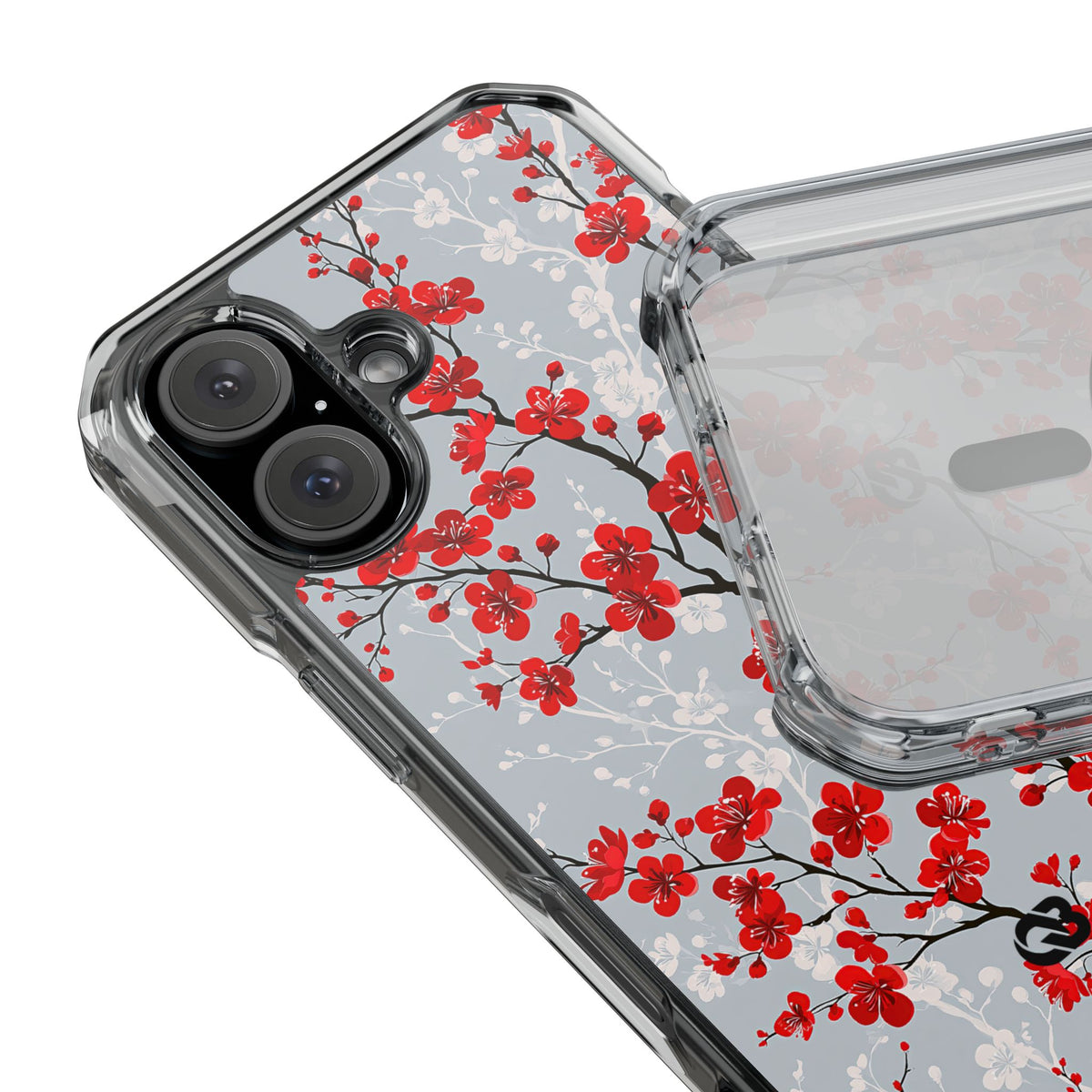 Scarlet Plum Blossom · Clear Impact Magnetic Phone Case for iPhone ·  Red