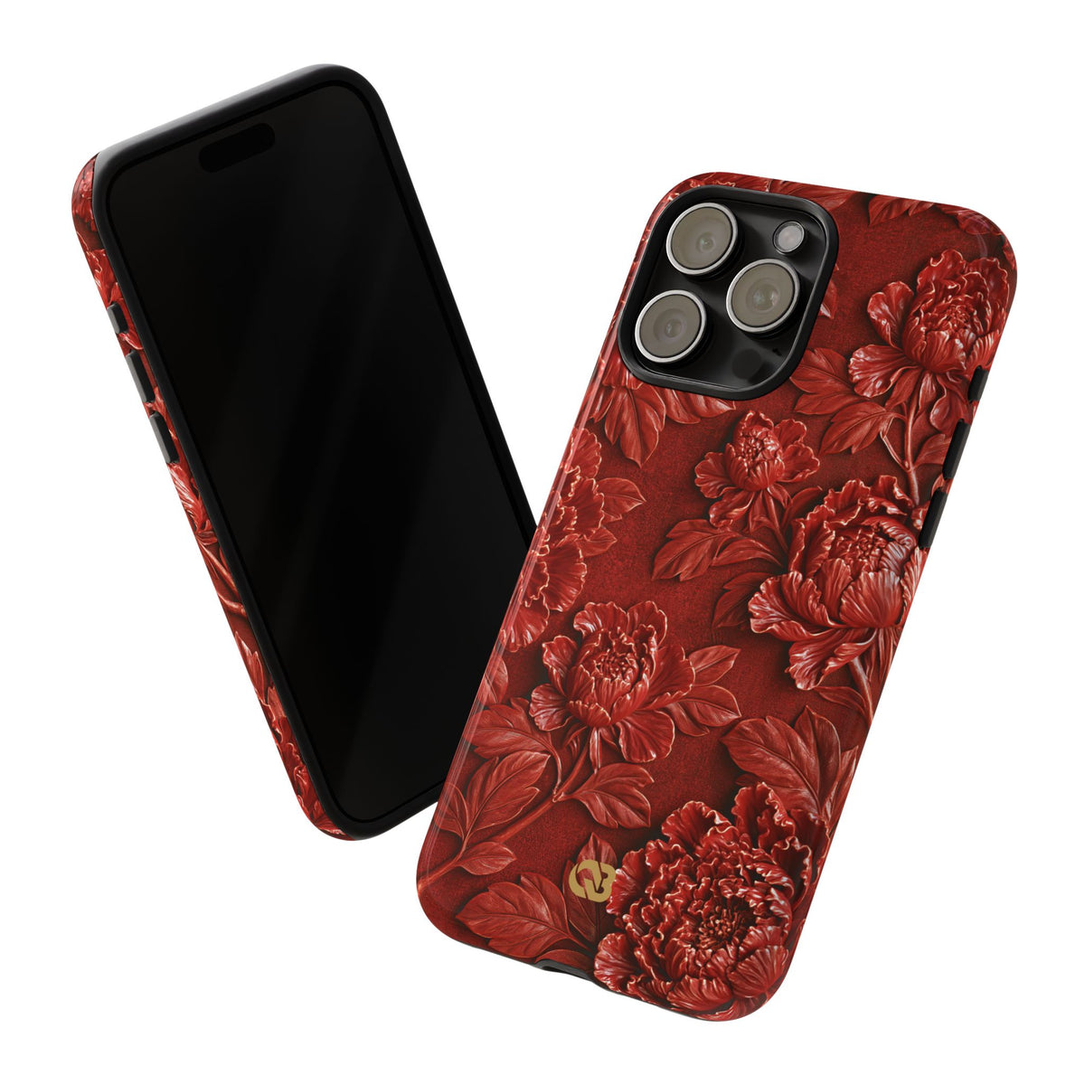 Cinnabar Peony Relief · Tough Phone Case for iPhone · Red