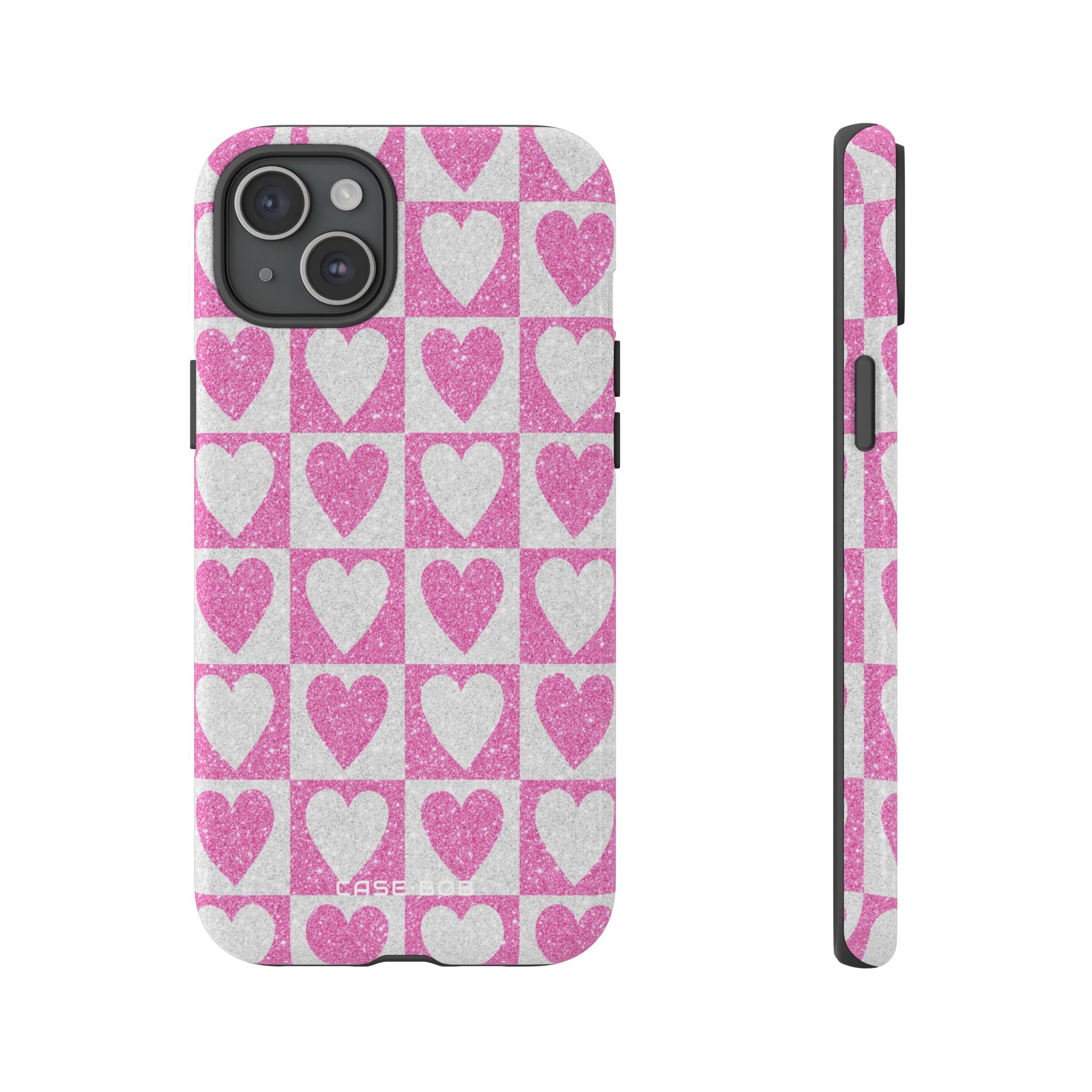 Glitter Heart Grid iPhone 15 Plus Case - Tough