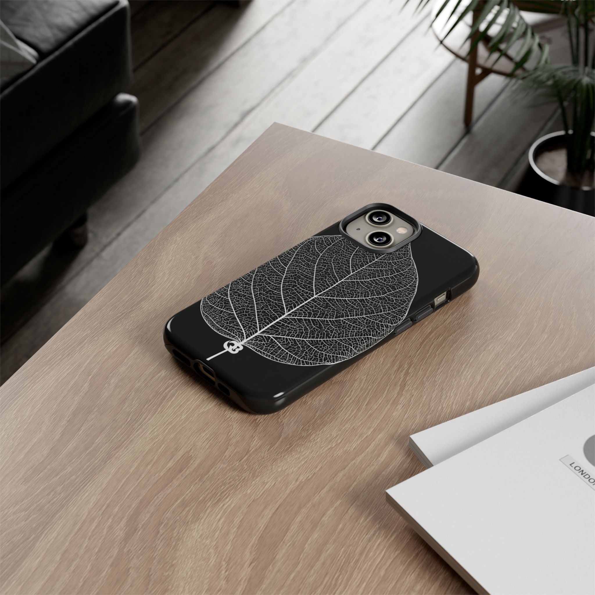 Black Tough Phone Case for iPhone - Bleached Leaf Lattice