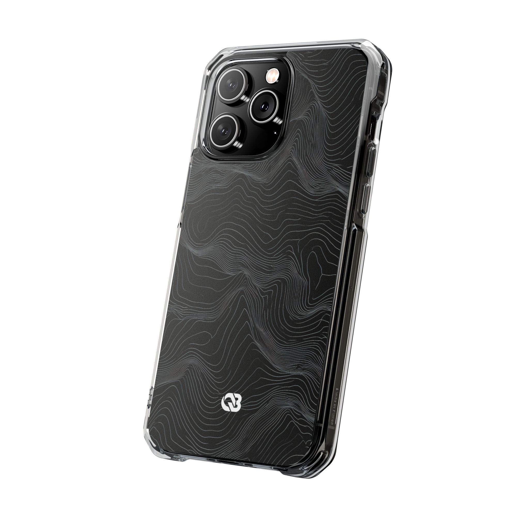 Black Impact MagSafe Phone Case for iPhone - Obsidian Topo Wireframe