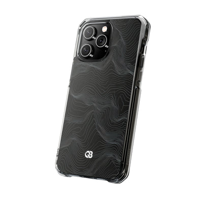 Black Impact MagSafe Phone Case for iPhone - Obsidian Topo Wireframe