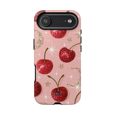 Bedazzled Ruby Cherries · Tough Phone Case for iPhone · Pink