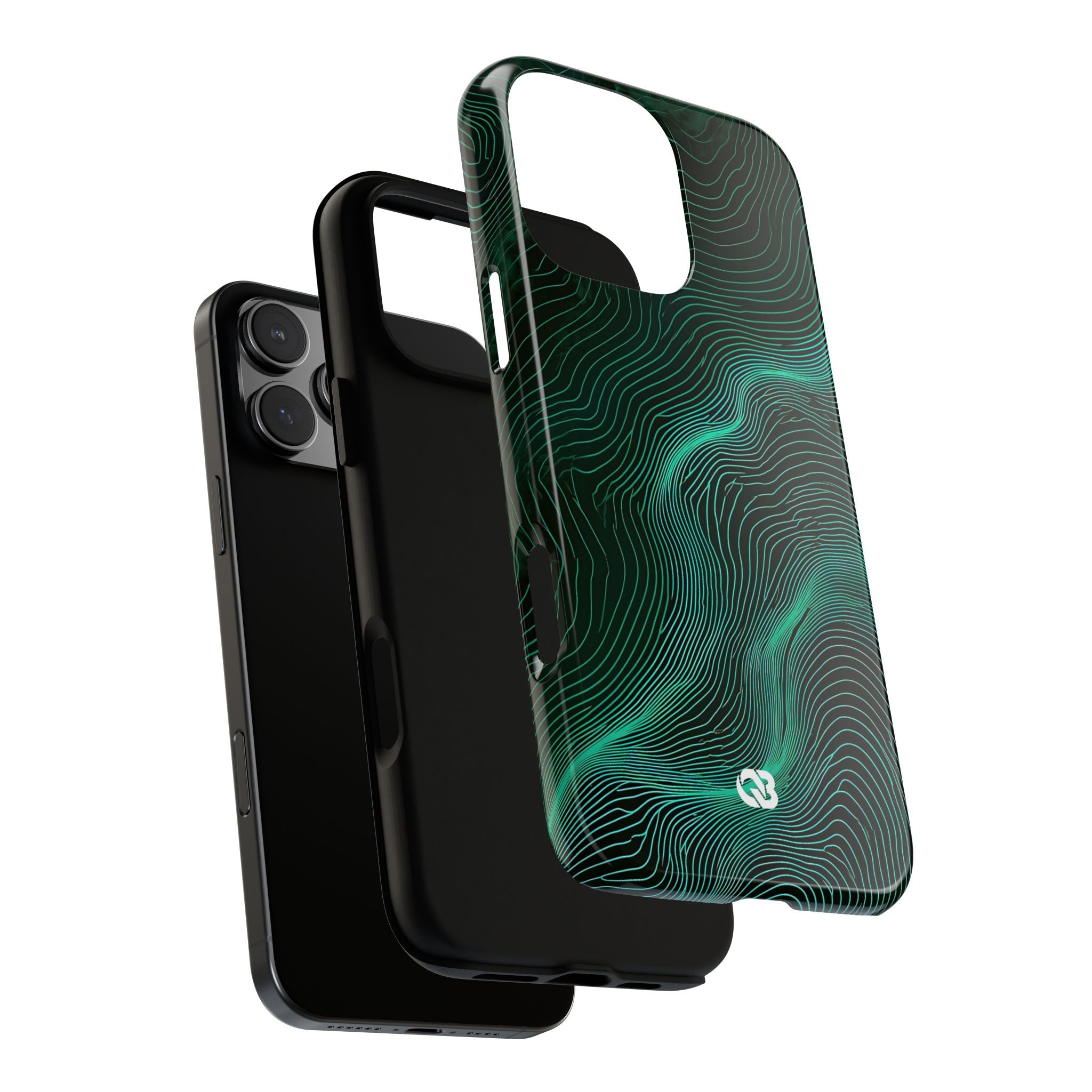 Teal Tough Phone Case for iPhone - Neon Jade Contour