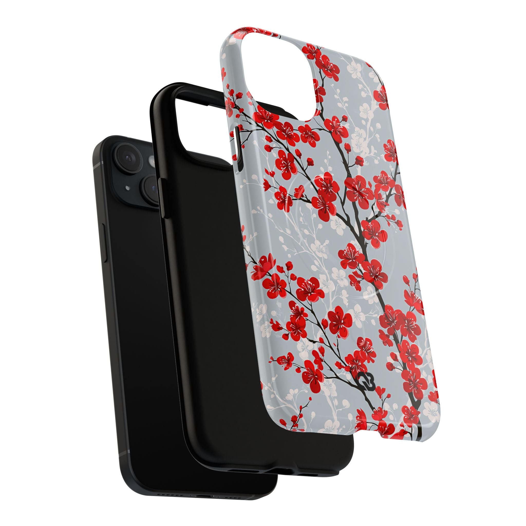 Grey Tough 2.0 Magsafe Phone Case for iPhone - Crimson Sakura Slate