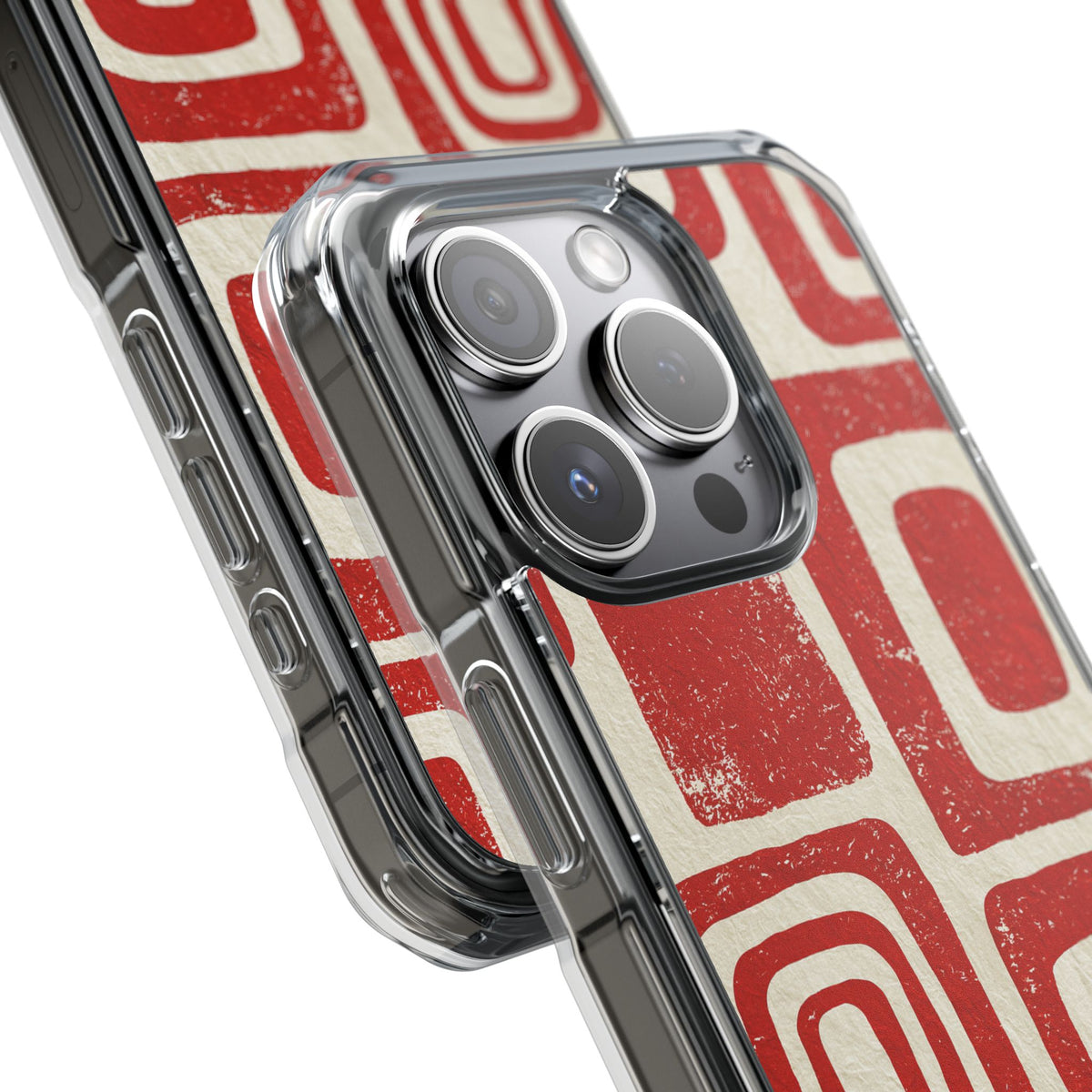Vermilion Block Motif · Clear Impact Magnetic Phone Case for iPhone · Red