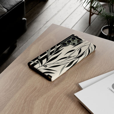 Beige Tough Phone Case for Samsung - Soot Leaf Sketch