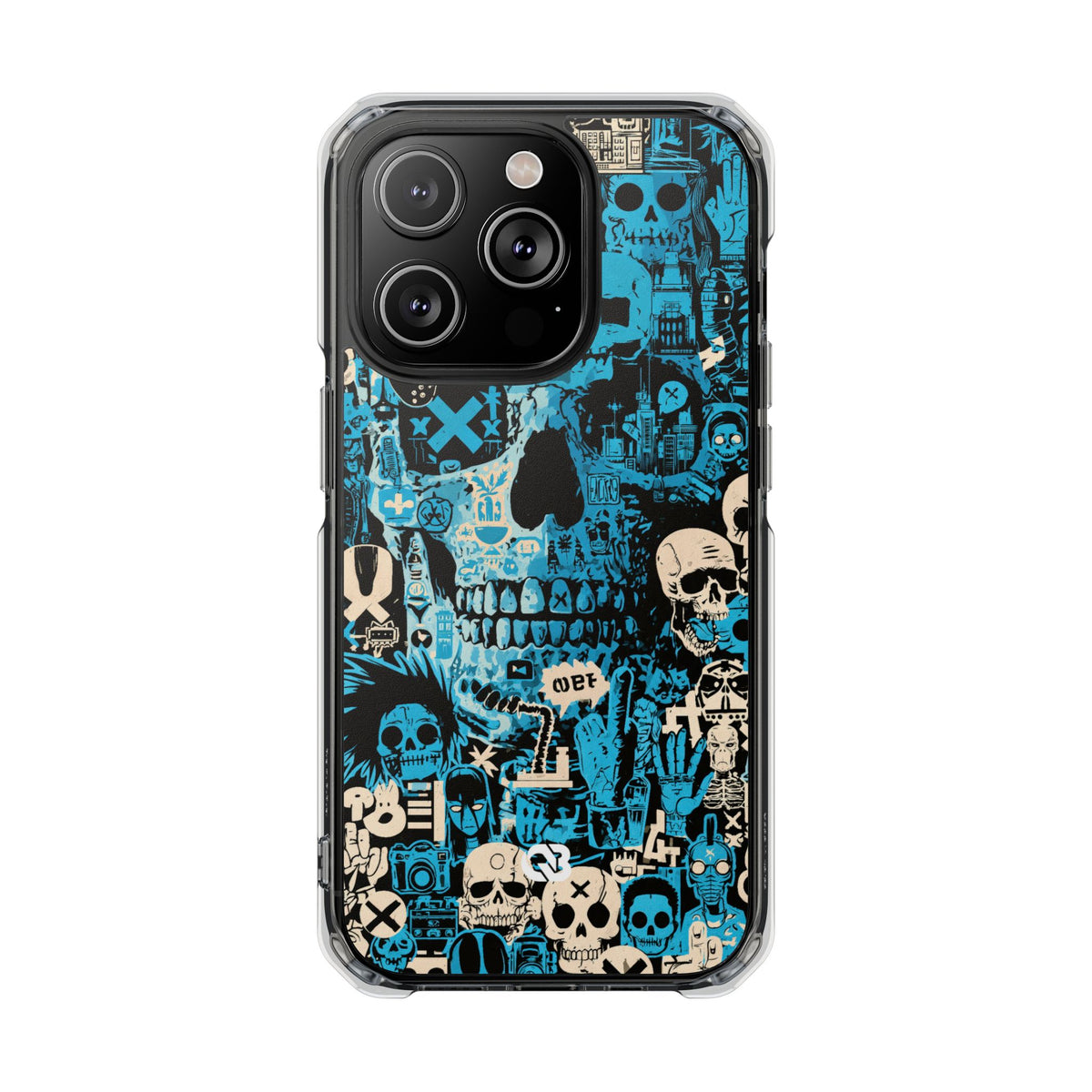 Electric Skull Graffiti · Clear Impact Magnetic Phone Case for iPhone · Blue