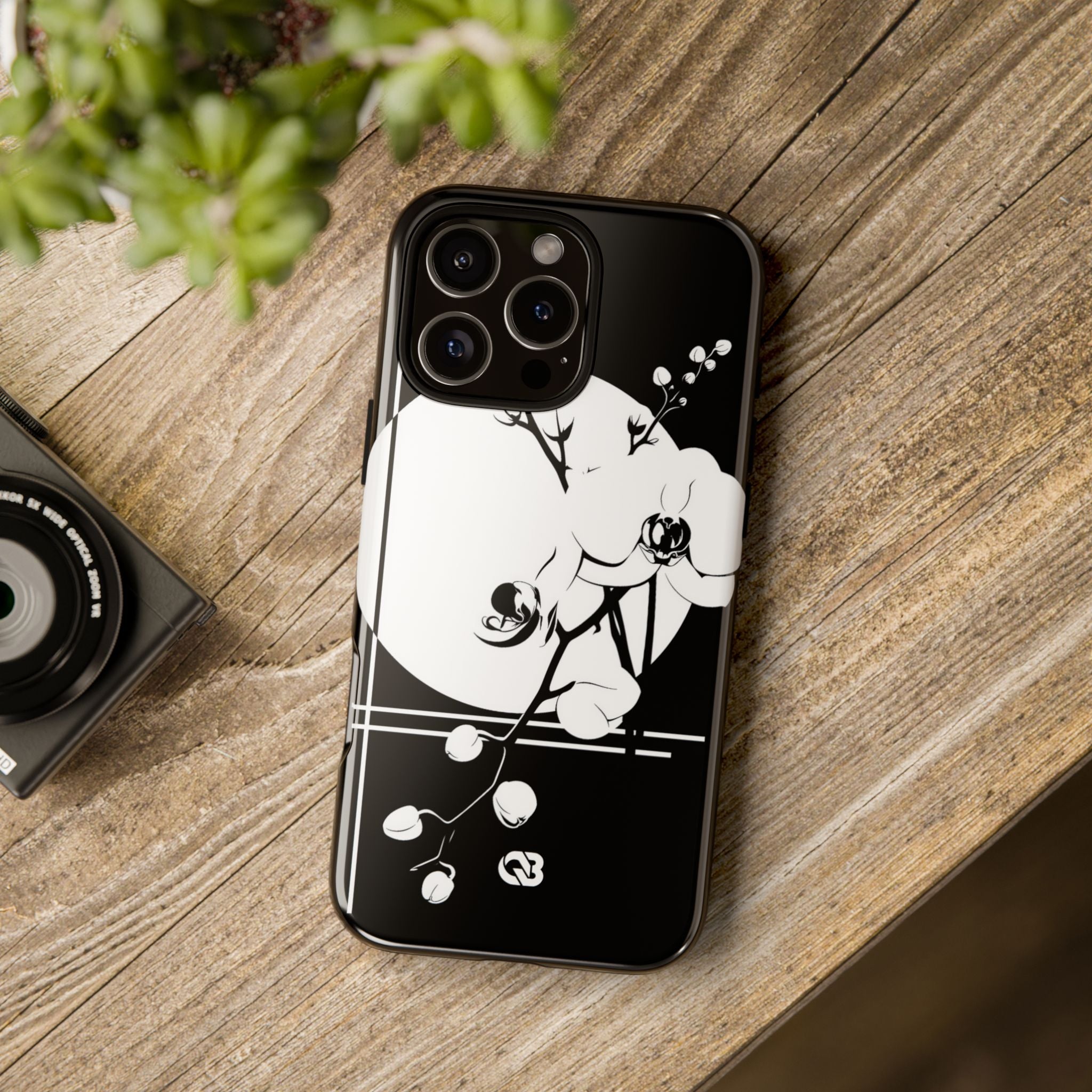 Black Tough Phone Case for iPhone - Lunar Orchid Grid
