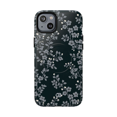 Black Tough 2.0 Magsafe Phone Case for iPhone - Midnight Slate Blossom