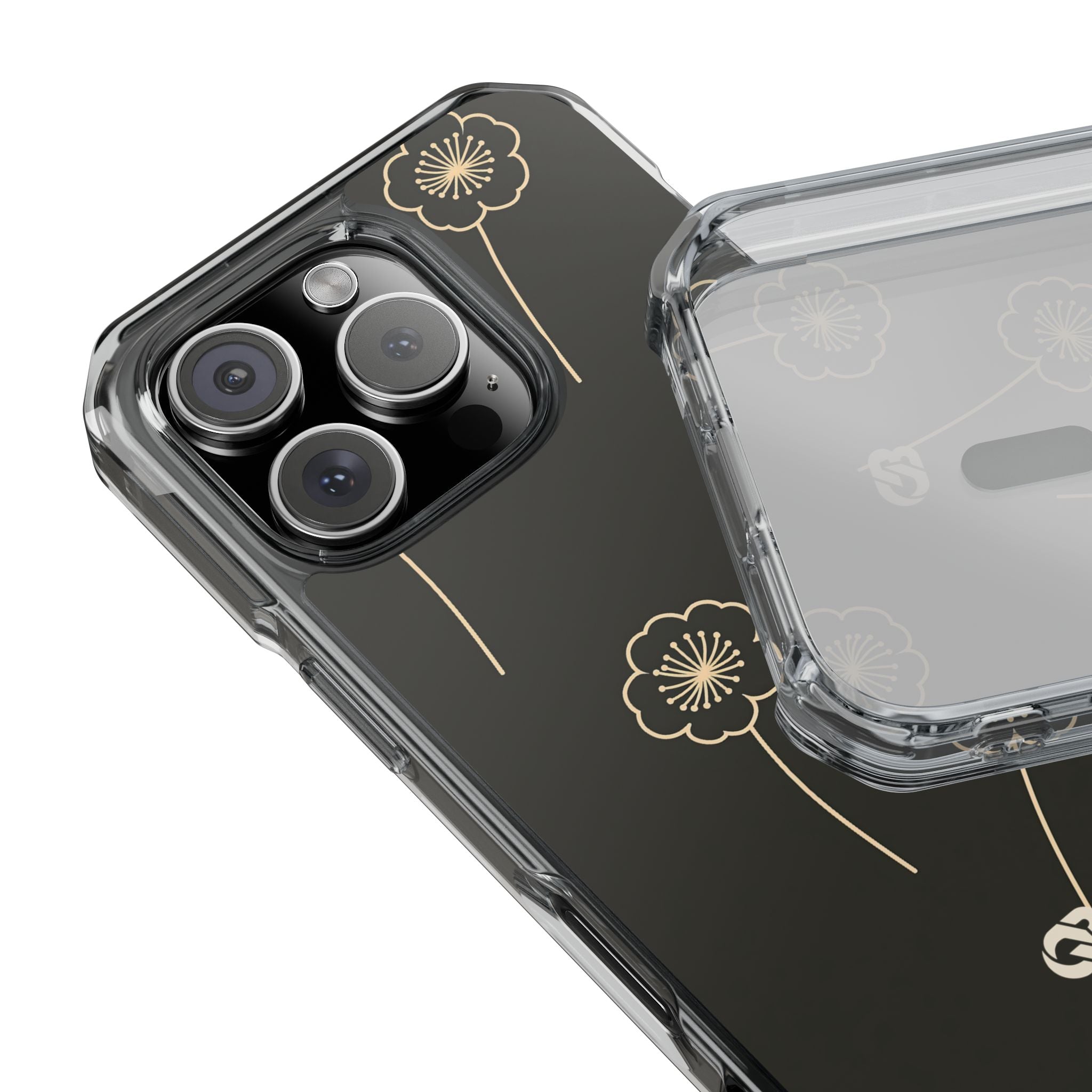 Black Impact MagSafe Phone Case for iPhone - Obsidian Sand Petals