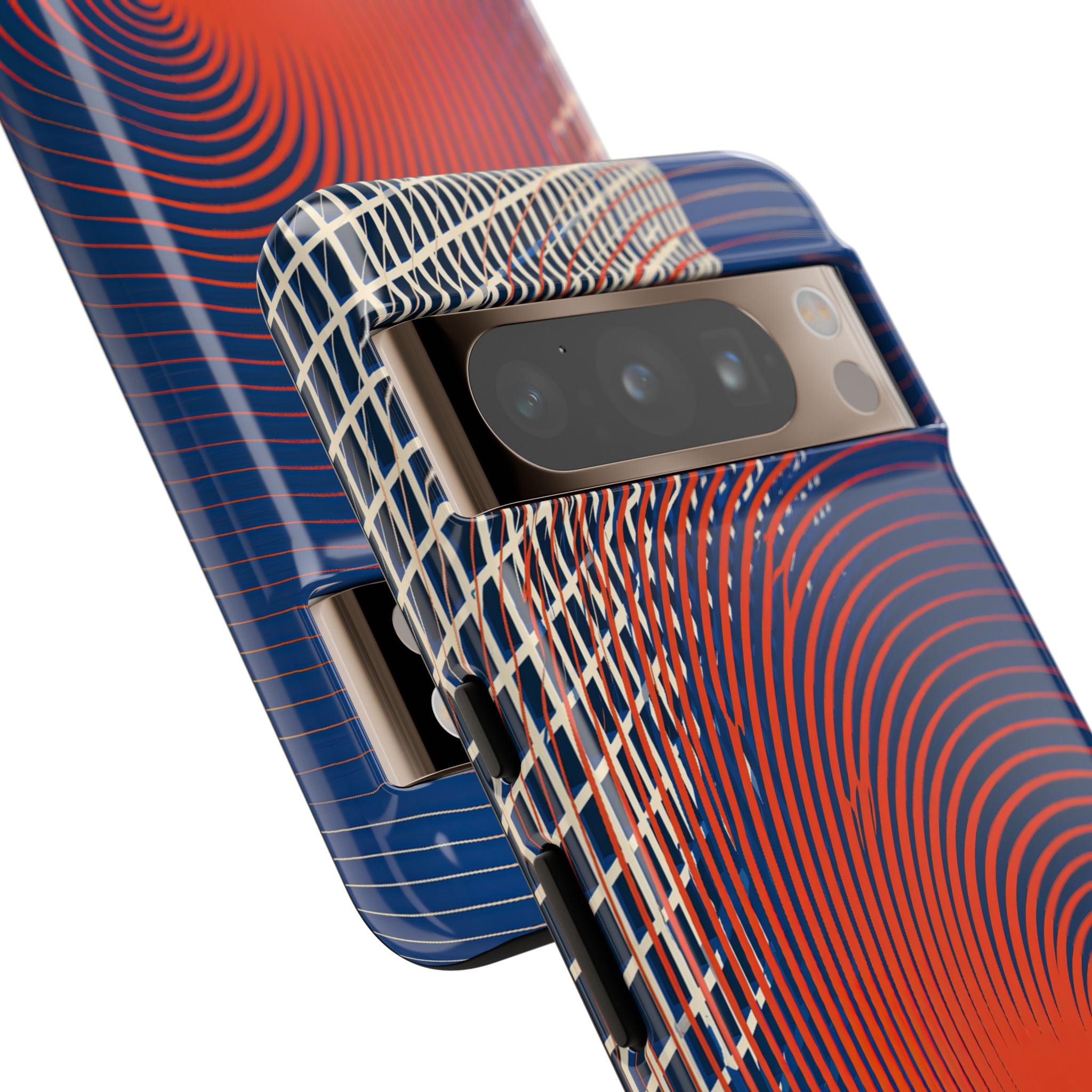 Blue Tough Phone Case for Google Pixel - Orange Orbit Grid