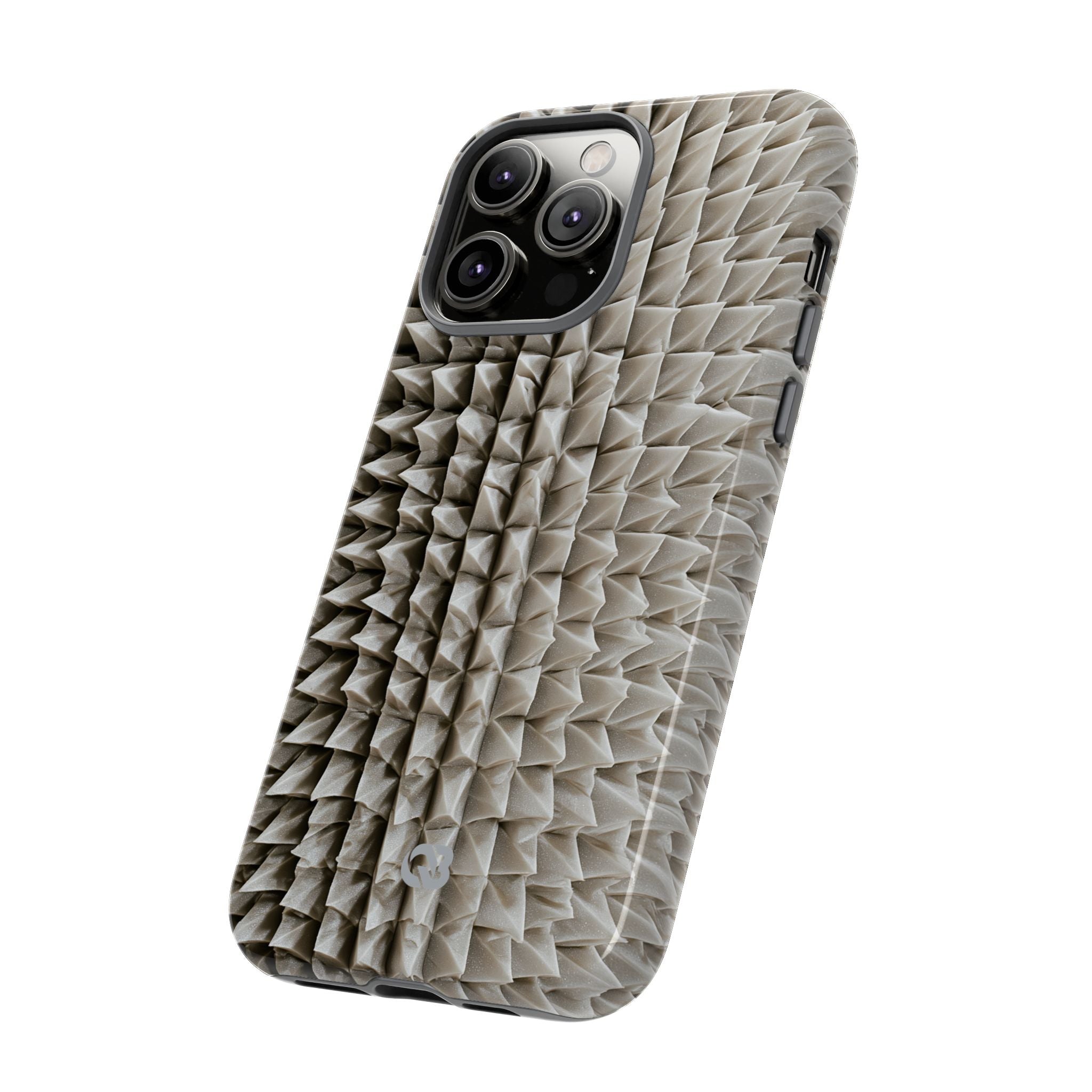 Beige Tough Phone Case for iPhone - Bone Spiked Grid