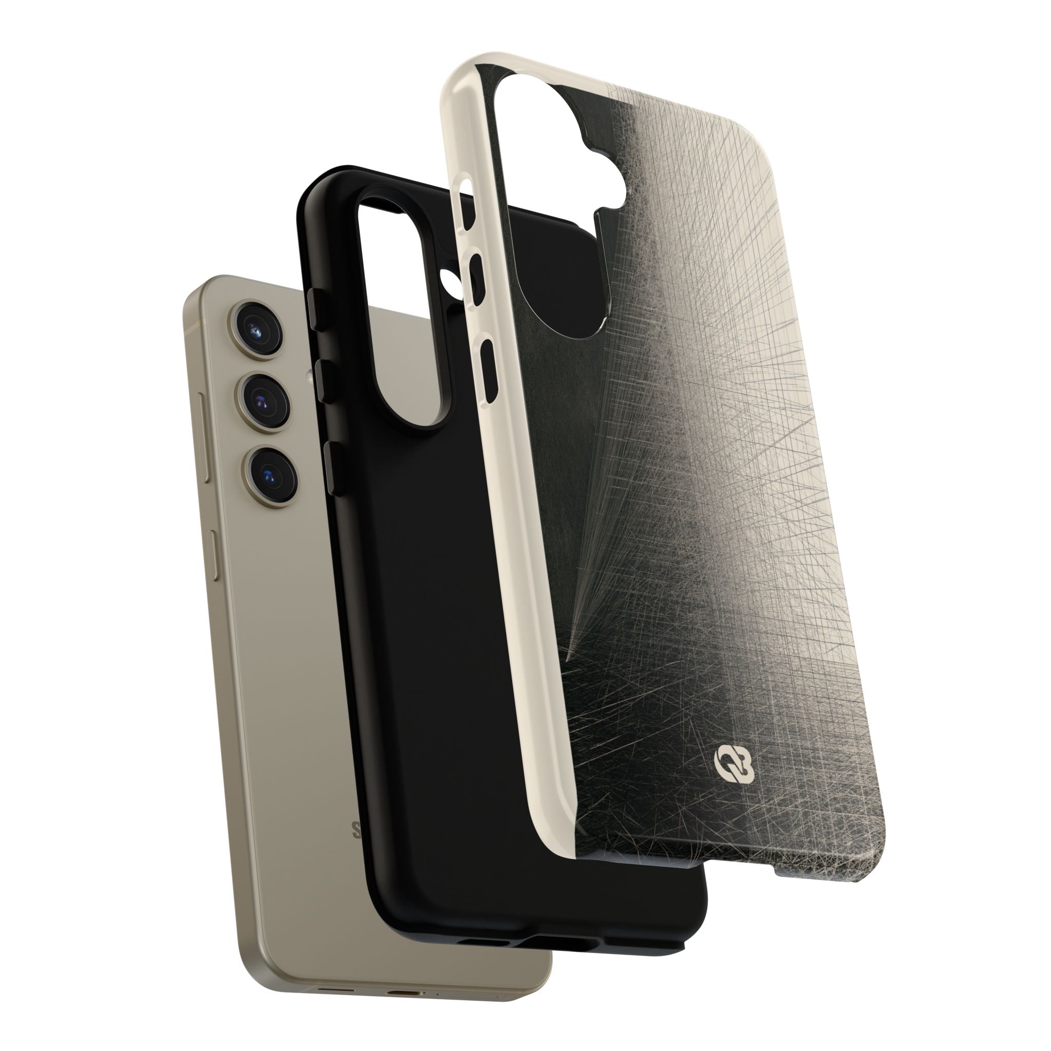 Beige Tough Phone Case for Samsung - Brutalist Graphite Grid