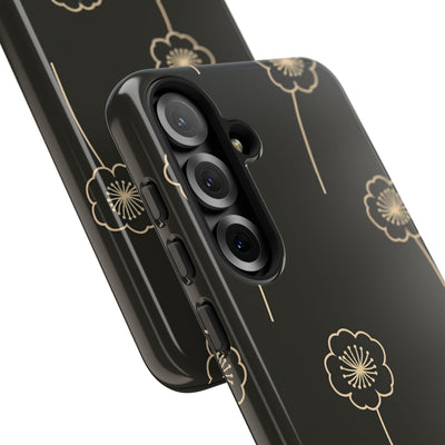 Black Tough Phone Case for Samsung - Obsidian Sand Petals