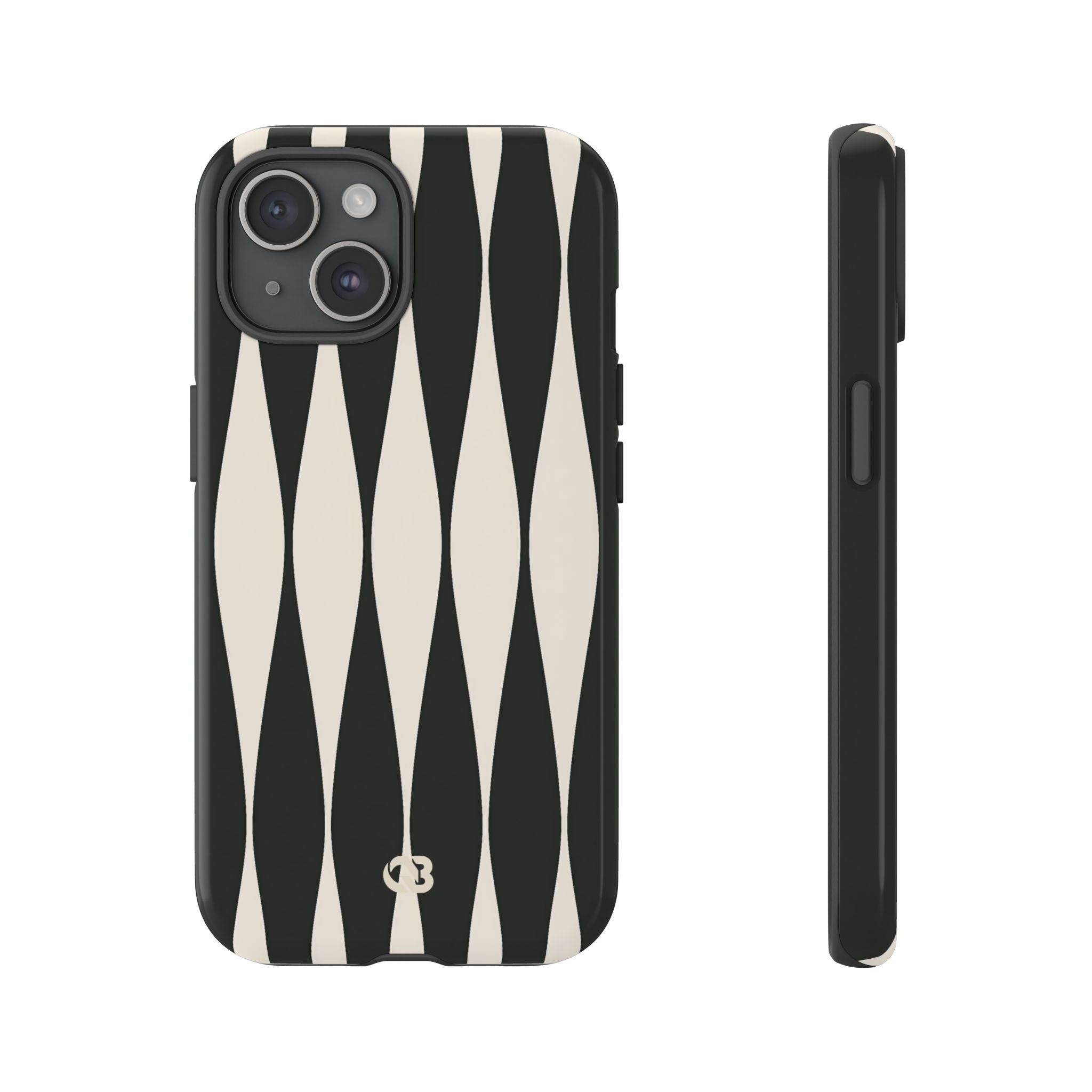 Black Tough Phone Case for iPhone - Ivory Spindle Grid