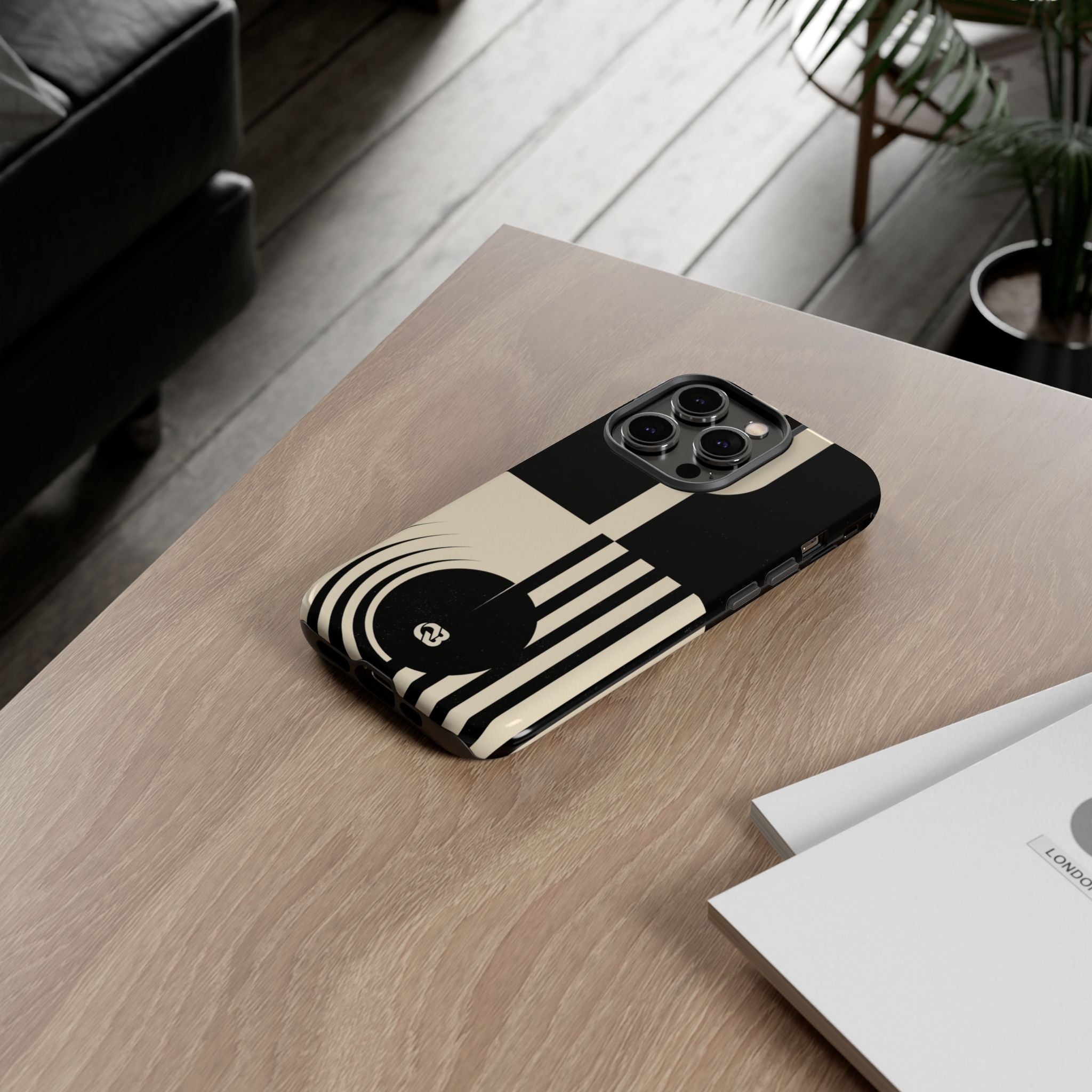 Black Tough Phone Case for iPhone - Ivory Signal Grid