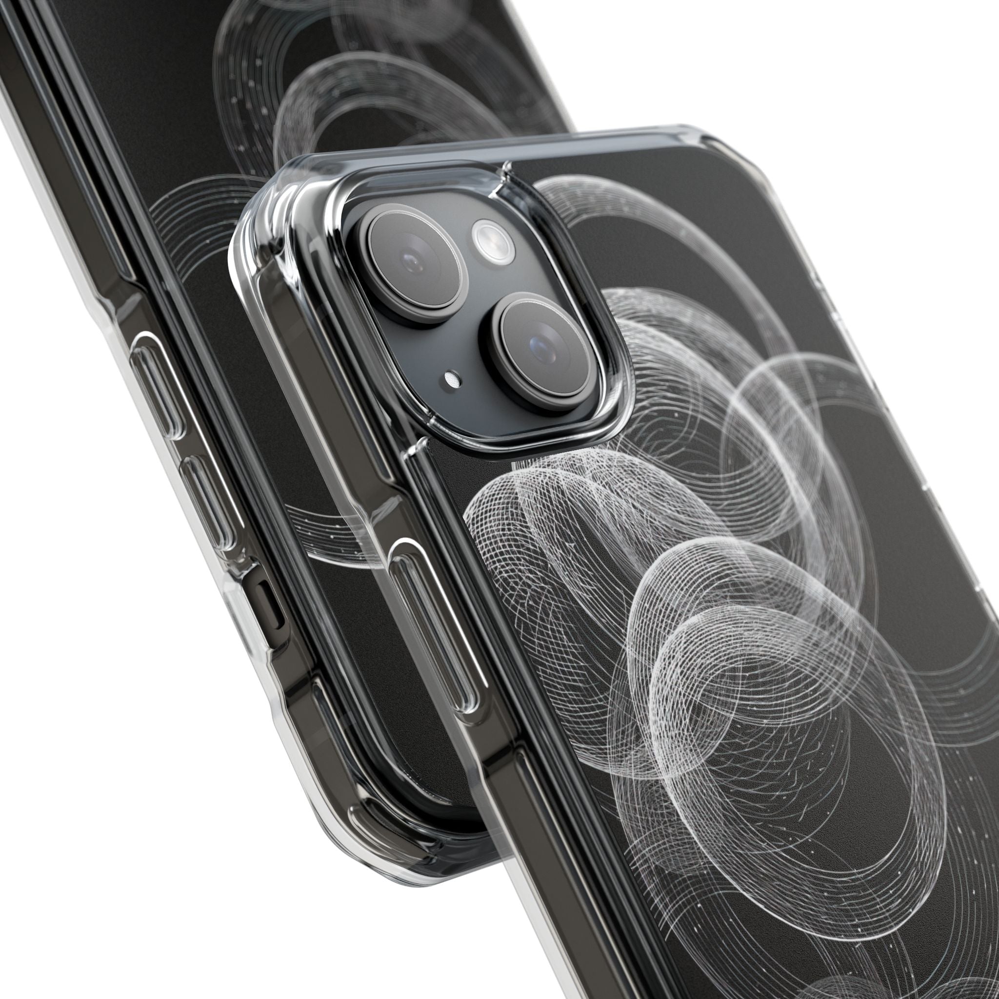 Black Impact MagSafe Phone Case for iPhone - Kinetic Wireframe Orbit