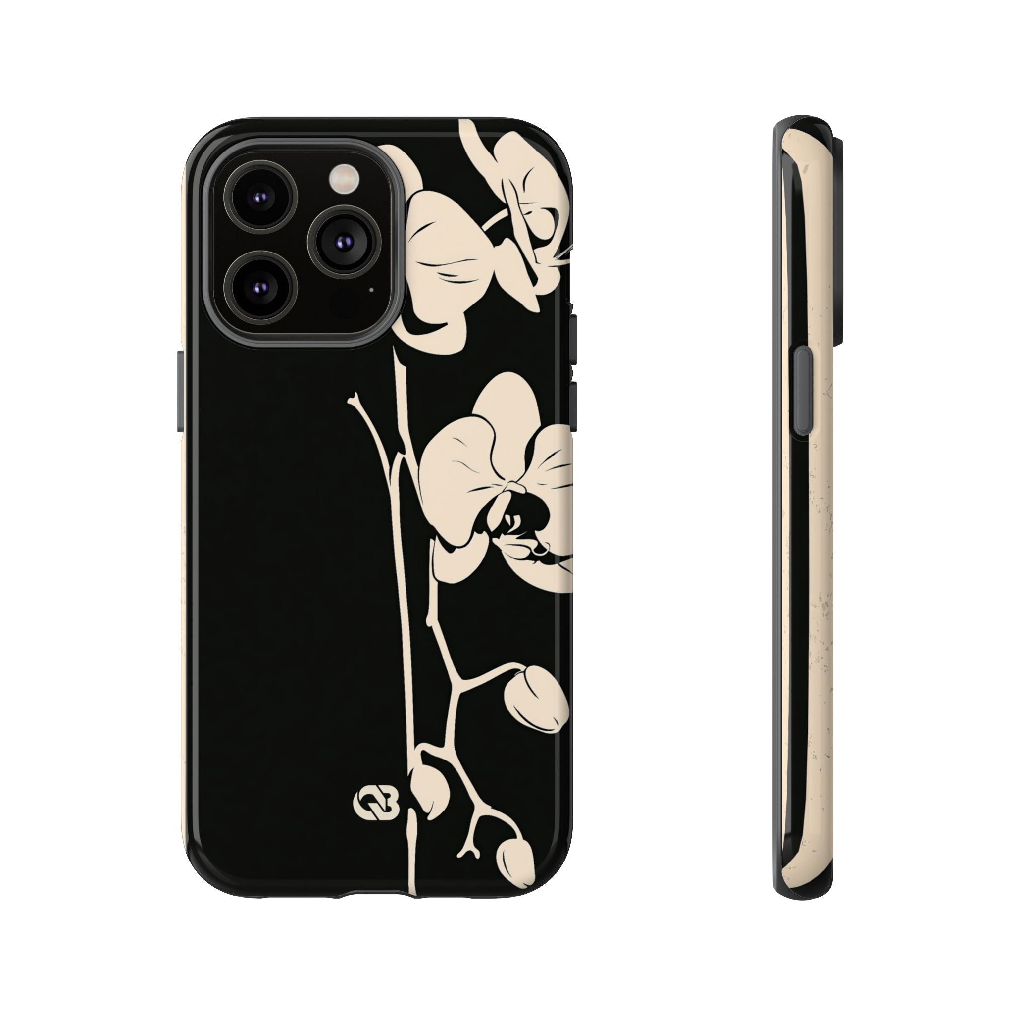 Black Tough Phone Case for iPhone - Obsidian Bone Orchid