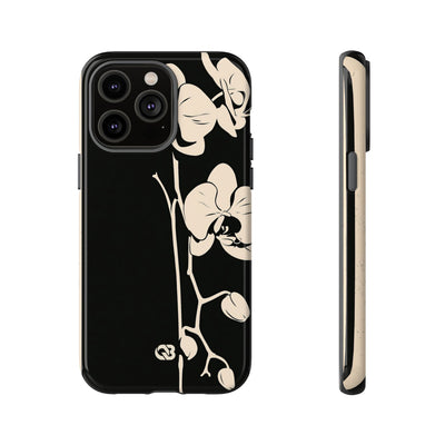 Black Tough Phone Case for iPhone - Obsidian Bone Orchid