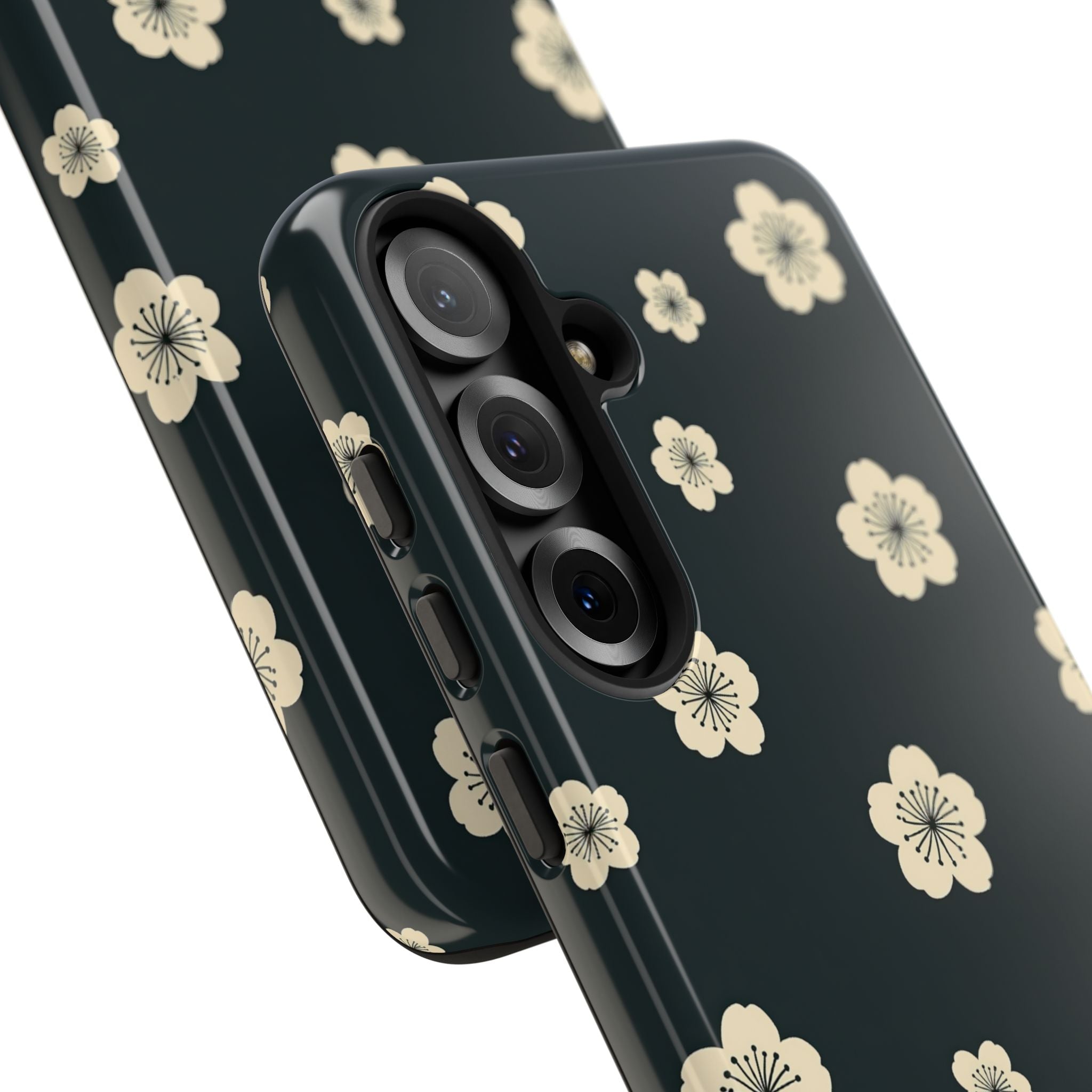 Teal Tough Phone Case for Samsung - Obsidian Cream Petals