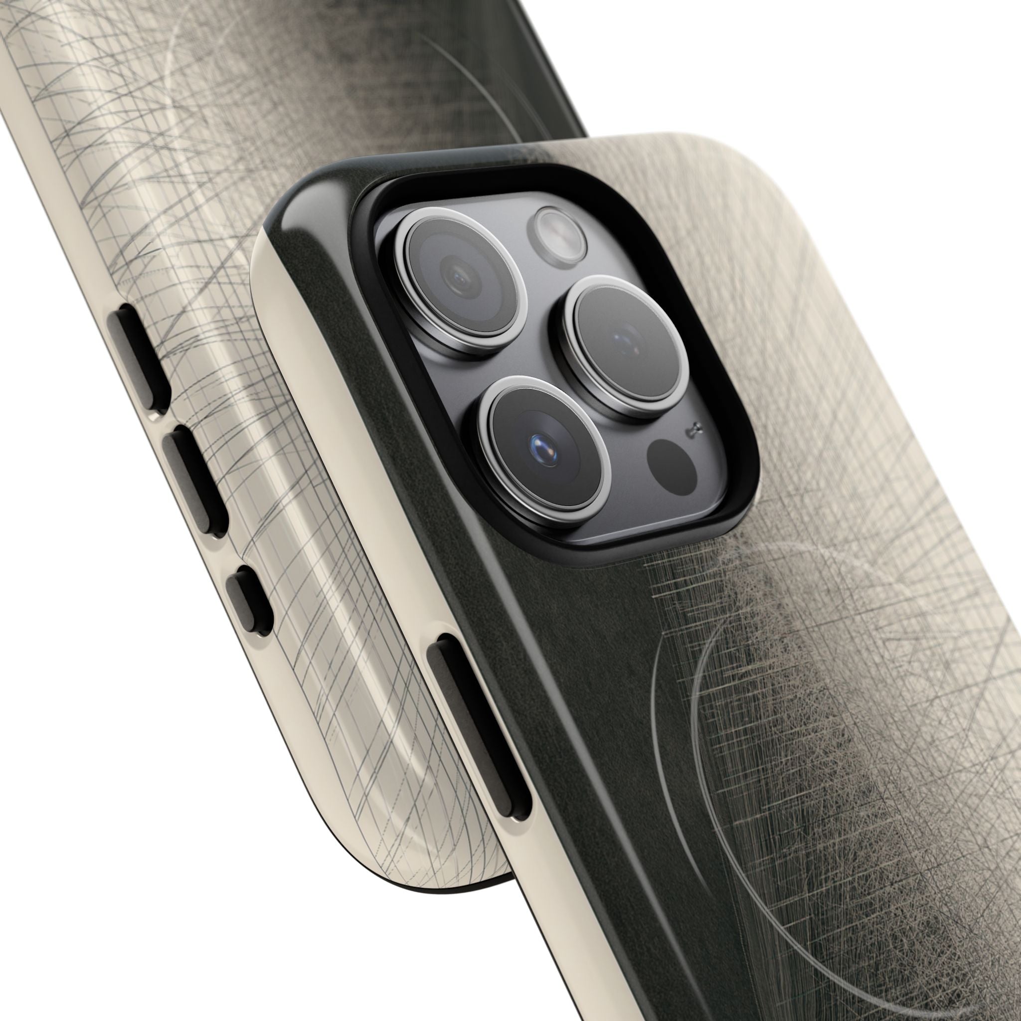 Beige Tough 2.0 Magsafe Phone Case for iPhone - Brutalist Graphite Grid