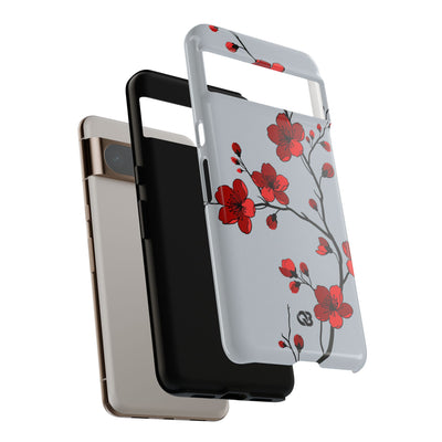 Grey Tough Phone Case for Google Pixel - Crimson Blossom Onyx