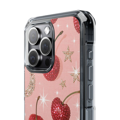 Bedazzled Ruby Cherries · Clear Impact Magnetic Phone Case for iPhone · Pink