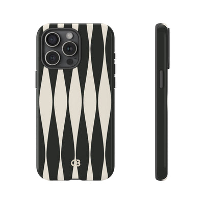 Black Tough Phone Case for iPhone - Ivory Spindle Grid